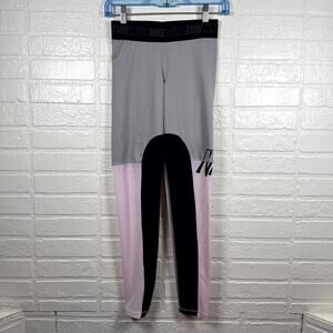 Nike Leggings Women Small Gray Pink Dri-Fit Stretch High-Waisted Activewear Yoga